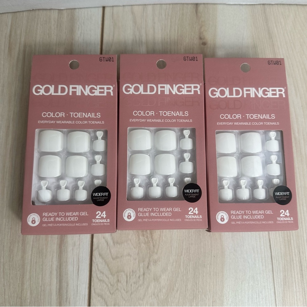 Kiss GoldFinger Press On Toenails GTW01 White Lot Of 3 Pack glue included
